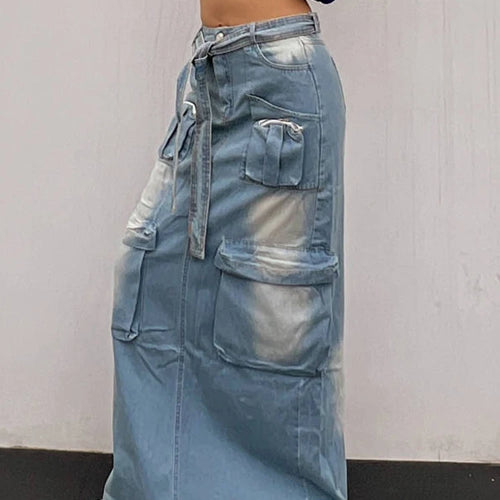 Load image into Gallery viewer, Denim Casual Skirts For Women High Waist Tied Patchwork More Than A Pocket Slimming Skirt Female Fashion Clothing
