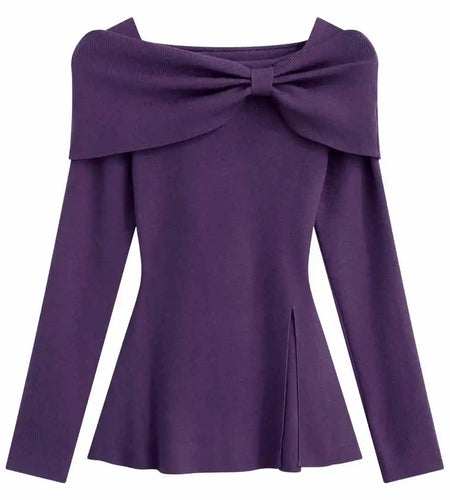 Autumn Winter Solid Slim Short Pullover Knitted Top Women Casual Long Sleeve Split Bow Sweater New Ladies Simplicity Streetwear