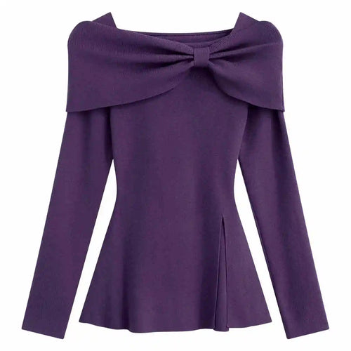 Load image into Gallery viewer, Autumn Winter Solid Slim Short Pullover Knitted Top Women Casual Long Sleeve Split Bow Sweater New Ladies Simplicity Streetwear
