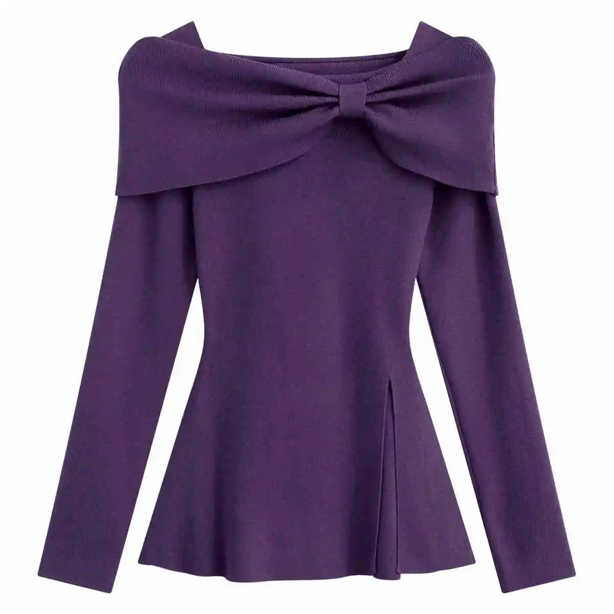 Autumn Winter Solid Slim Short Pullover Knitted Top Women Casual Long Sleeve Split Bow Sweater New Ladies Simplicity Streetwear