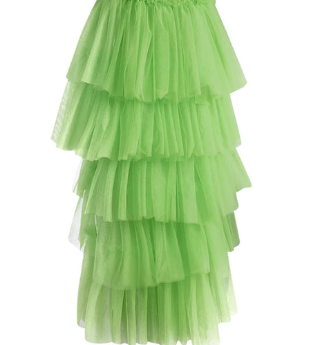 High Elastic Waist Green Mesh Layers Irregular Cake Half-body Skirt Women Fashion Tide New Spring Autumn 2025 CPG3074