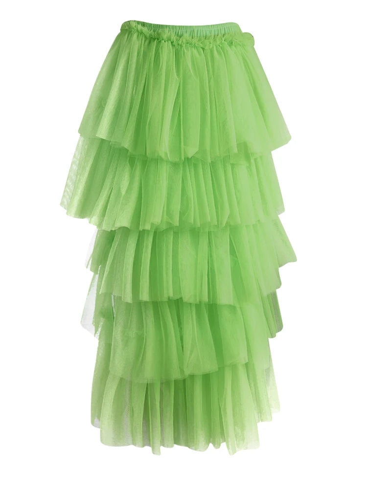 High Elastic Waist Green Mesh Layers Irregular Cake Half-body Skirt Women Fashion Tide New Spring Autumn 2025 CPG3074