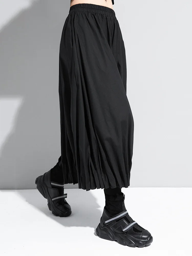 High Elastic Waist Black Pleated Split Wide Leg Trousers New Loose Fit Pants Women Fashion Tide Spring Autumn 2025 1DA618