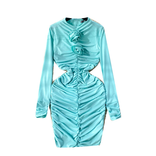 Load image into Gallery viewer, Retro Blue Bodycon Pleated Dress Women Long Sleeved Gray Dresses Women Autumn Black Sexy Club Dress Festival Night Party Dresses
