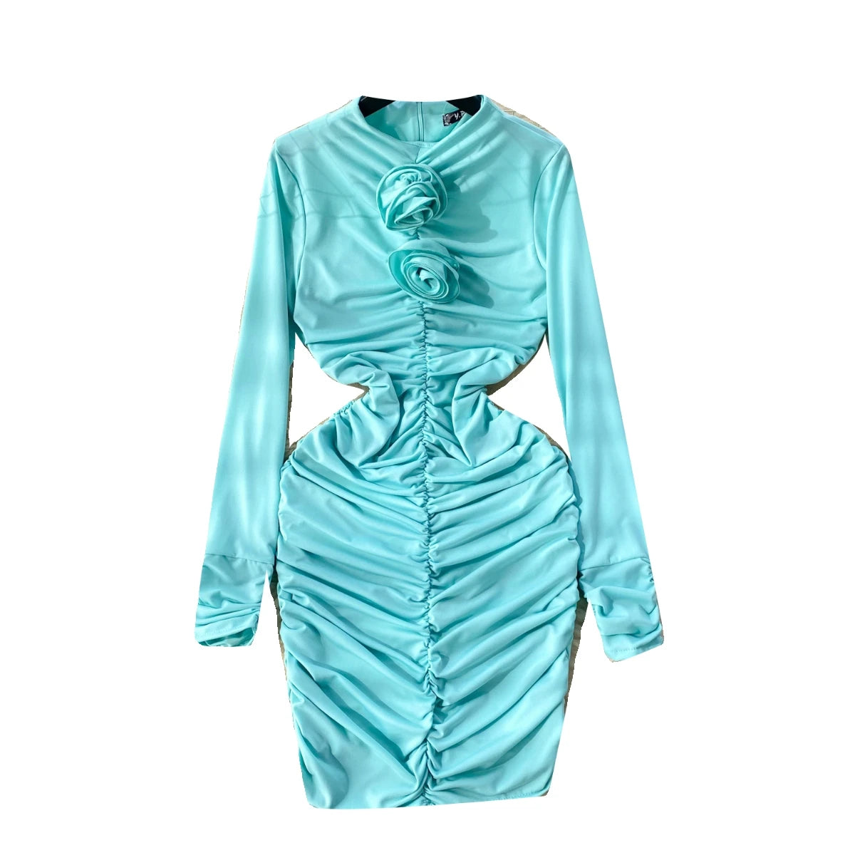 Retro Blue Bodycon Pleated Dress Women Long Sleeved Gray Dresses Women Autumn Black Sexy Club Dress Festival Night Party Dresses