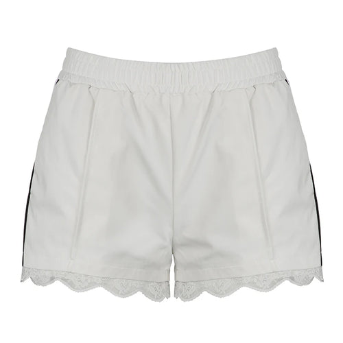 Load image into Gallery viewer, Casual Stripe Lace Spliced White Women Shorts Drawstring Elastic Waist Korean Style Homewear Summer Short Pants Hot
