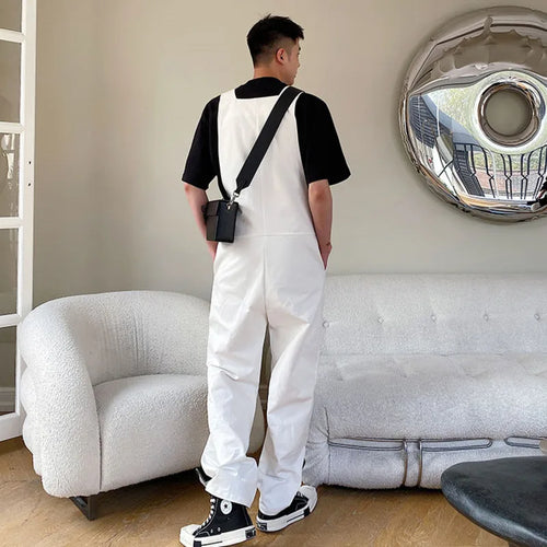 Load image into Gallery viewer, Autumn Male Overalls Solid Color Straight Loose Denim Jumpsuit Men&#39;s Zipper Personalized Streetwear Cargo Pants 9A6587
