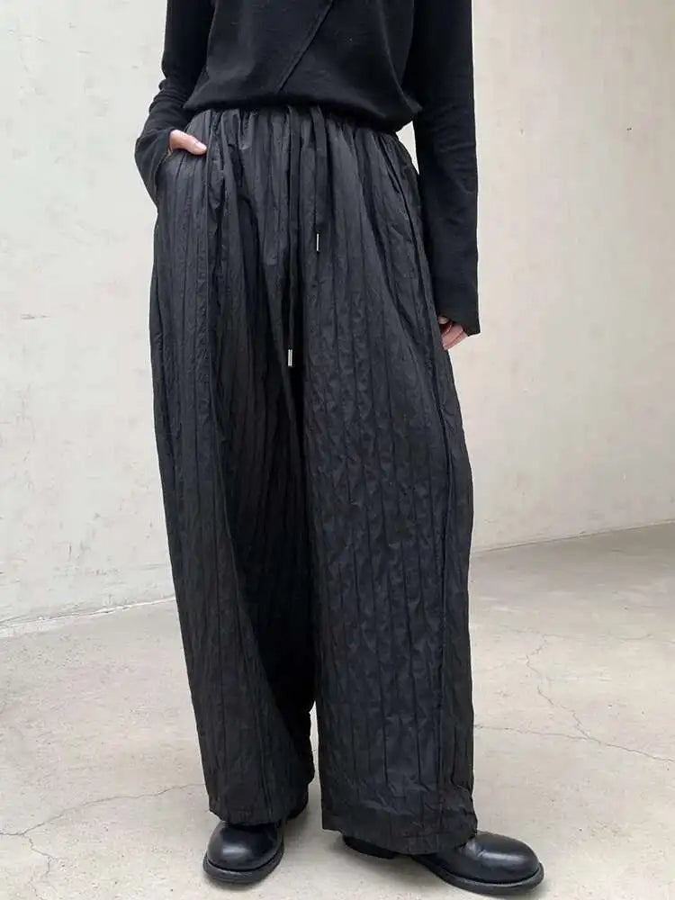 High Elastic Waist Black Striped Casual Long Wide Leg Pants New Trousers Women Fashion Tide Autumn Winter 2025 1DH8380