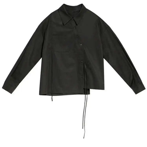 Load image into Gallery viewer, Women Black Bandage Big Size Long Blouse New Lapel Long Sleeve Loose Fit Shirt Fashion Tide Spring Autumn 2025  1DF1659
