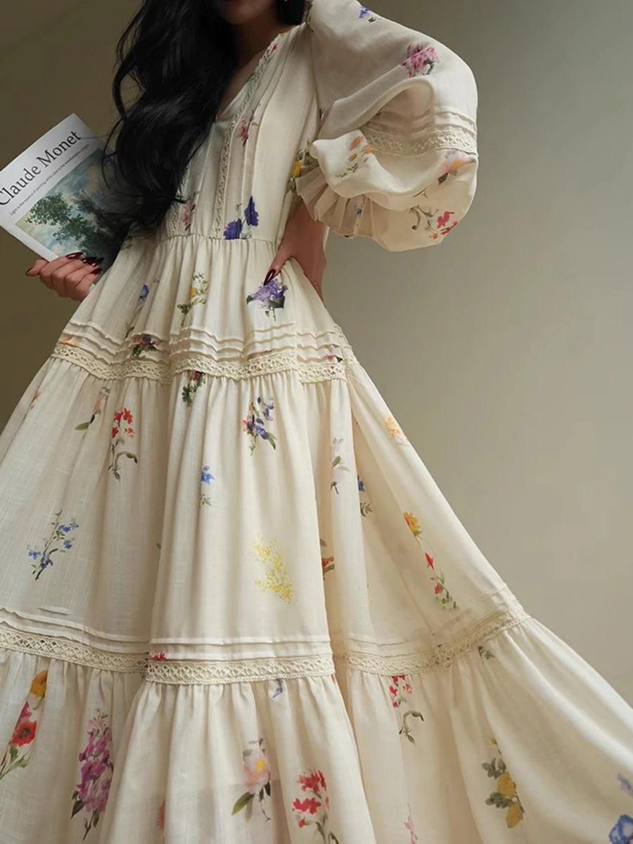 Hit Color Loose Dresses For Women V Neck Long Sleeve High Waist Casual Long Dress Female Fashion Style Clothes New