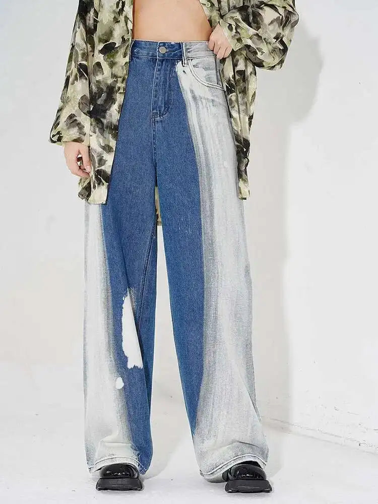 High Waist Blue Denim Gradual Color Casual Long Wide Leg Jeans New Women Trousers Fashion Tide Spring Autumn 2025 1DH4937