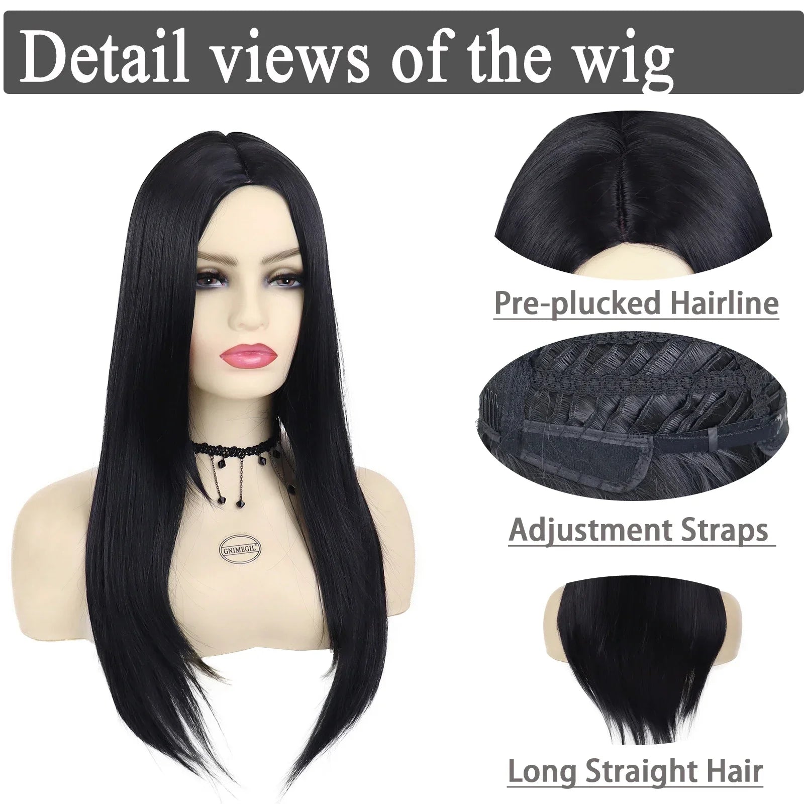 Synthetic Long Black Wigs for Women Natural Straight Hair TV Movie Cosplay Trendy Anime Wig Halloween Costome Addams