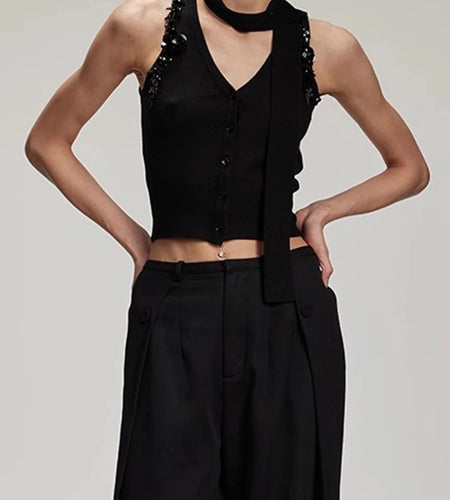 Solid Spliced Button Slimming Vests For Women V Neck Sleeveless Temperament Short Vest Female Fashion Style Clothes