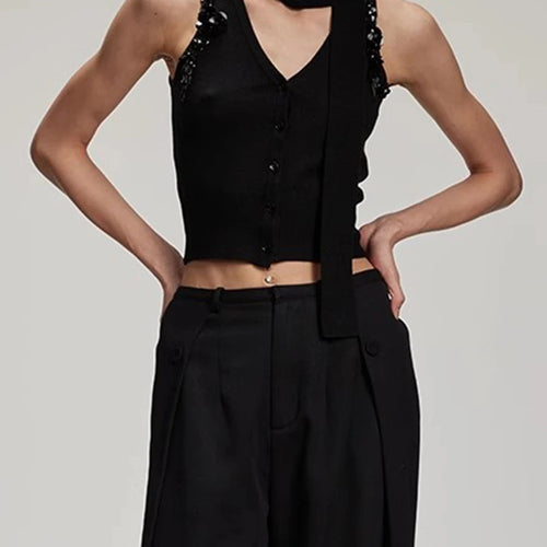 Load image into Gallery viewer, Solid Spliced Button Slimming Vests For Women V Neck Sleeveless Temperament Short Vest Female Fashion Style Clothes
