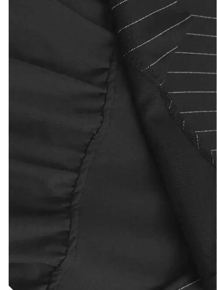 Women Black Striped Drawstring Big Size Knee-Length Dress New Lapel Long Sleeve Fashion Tide Spring Autumn 2025 1DH9966