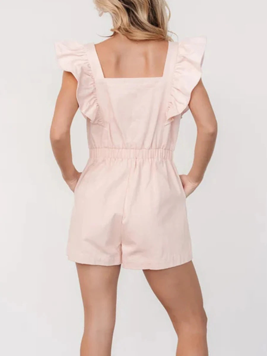 Solid Spliced Zipper Slimming Jumpsuits For Women Square Neck Sleeveless High Waist Temperament Mini Dress Female