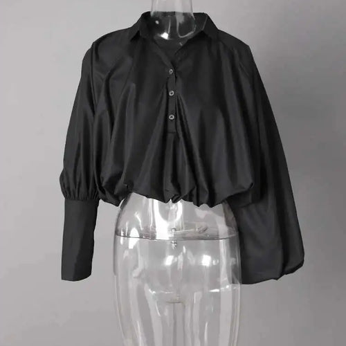 Load image into Gallery viewer, Women Black Pleated Big Size Short Elegant Blouse New V-neck  Long Sleeve Shirt Fashion Tide Spring Autumn 2025 CPG2610
