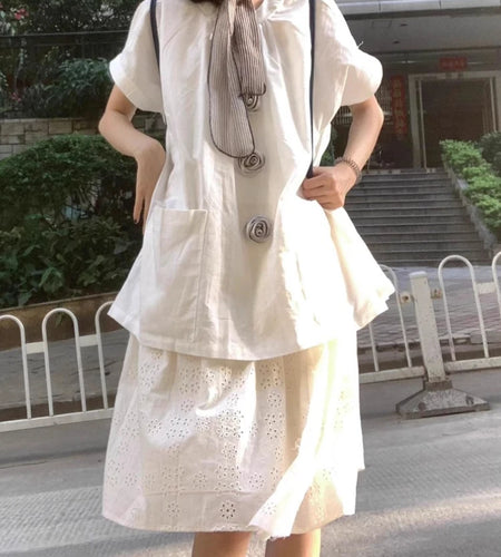 2025 Summer Contrast Color 3D Flower Women Blouse Y2k Aesthetic Oversized Pleated Grunge Blusas Harajuku White Fairy Pocket Tops