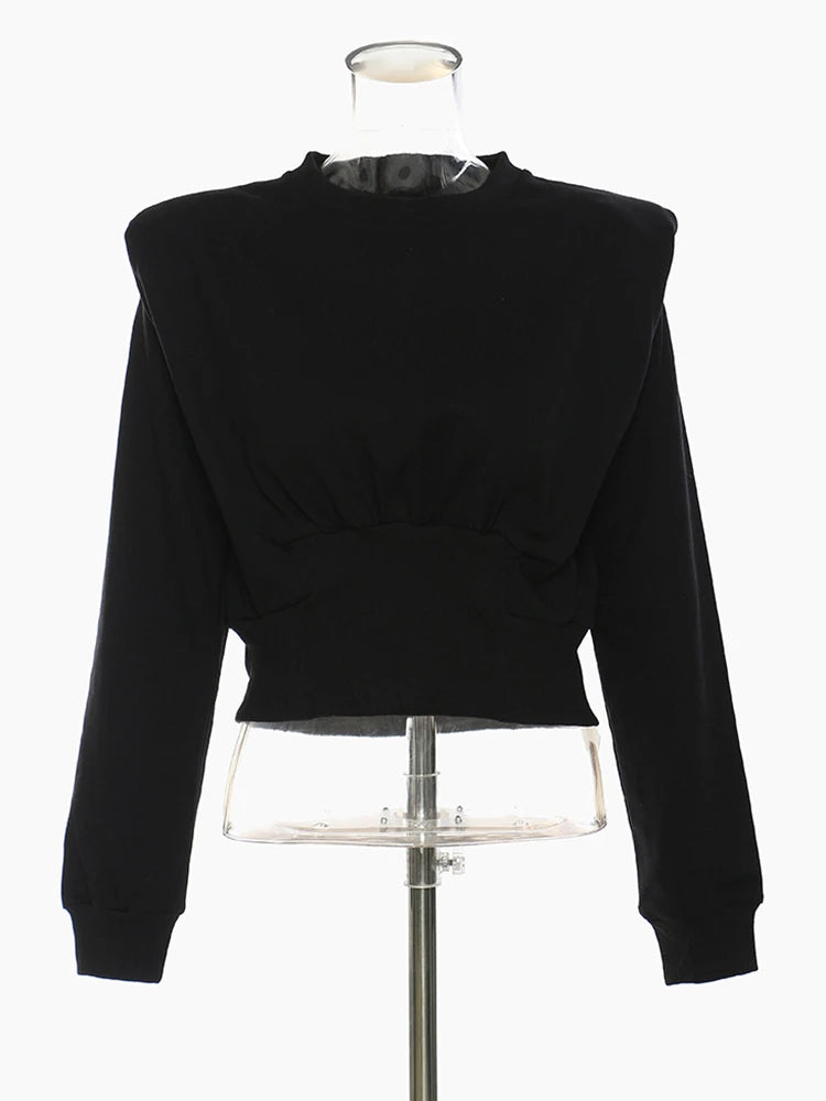 Loose Fit Gray Pleated Shaped Sweatshirt New Round Neck Long Sleeve Women Big Size Fashion Tide Spring Autumn 2025 1DF5202