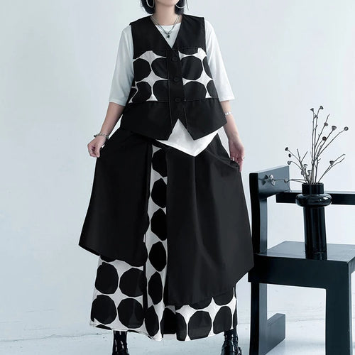 Load image into Gallery viewer, Big Size Black Dot Vest Wide Leg Pants Two Piece Suit New V-Neck Sleeveless Women Fashion Tide Spring Autumn 2025 1DJ1039
