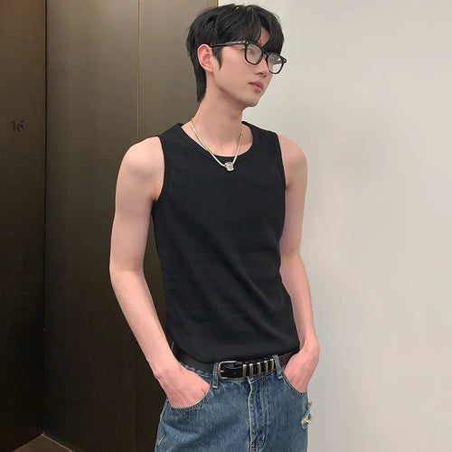 Load image into Gallery viewer, Simple Men&#39;s Vest Casual Round Collar Slim Sleeveless Solid Color Male Tank Tops Korean Style Menwear Summer 9C6772
