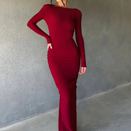 Load image into Gallery viewer, Sexy V-neck Slim Fit Pleated  Long Sleeve Women Dress Front &amp;Back Elegant Female Long Dress Street Party Club Vesidos
