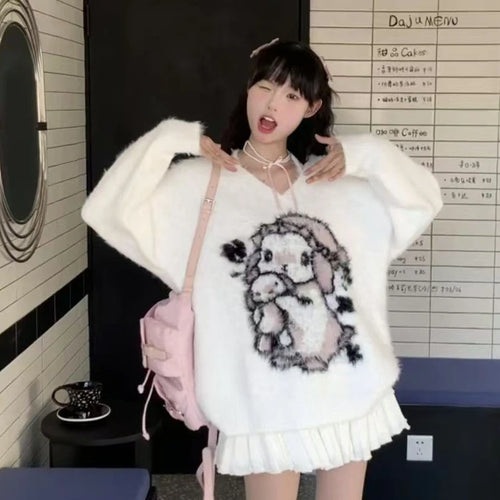 Load image into Gallery viewer, 2025 Preppy Style Grunge Sweater Harajuku  Oversize Fur Autumn Grunge Pullover Cartoon Jacquard Kawaii Cute Loose Women Jumpers
