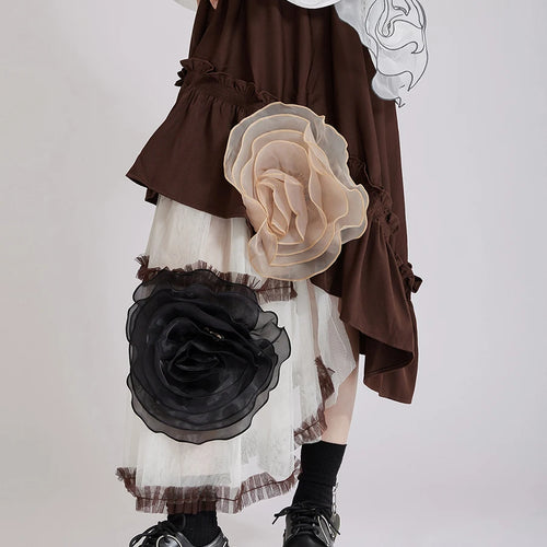 Load image into Gallery viewer, Hit Color Sheer Spliced Mesh Irregular Skirts for Women High Waist Patchwork 3D Flower Design Sense Skirt Female
