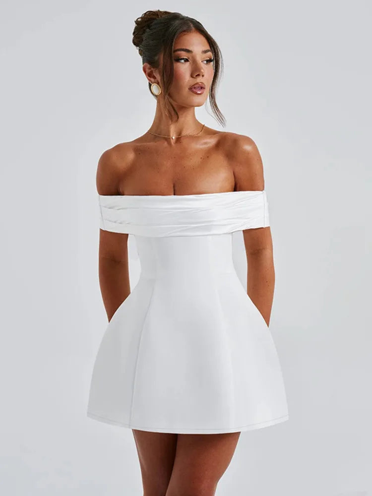 Off-shoulder Backless Sexy Mini Dress For Women Fashion Strapless Sleeveless High Waist A-line Club Party Dress Elegant