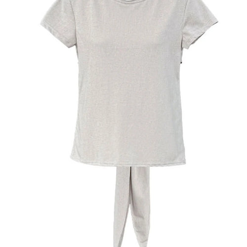 Load image into Gallery viewer, Women White Gray Waist Bandage Brief Elegant T-shirt New Round Neck Short Sleeve Fashion Tide Spring Summer 2025  1DJ1897
