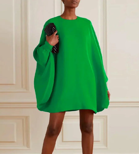 Above Knee Dress Solid Color Round Neck Batwing Sleeves Loose Dresses For Women 2025 New Spring Summer Casual Outfits