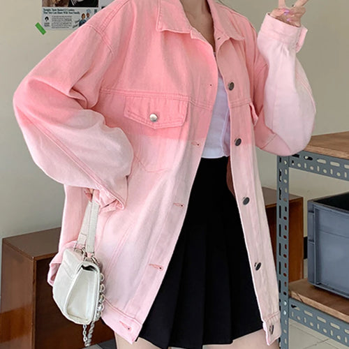 Load image into Gallery viewer, Pink Gradient Denim Coat Korean New Tie Dye Loose Long Sleeve Yellow Jacket Fashion Top Women&#39;s Coat Female Casual S-XL
