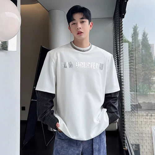 Load image into Gallery viewer, Men&#39;s Sweatshirt New Korean Striped Top Fashion Long Sleeve Splicing Pyrographic Summer Loose Niche Male Clothing 9W1581
