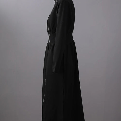 Load image into Gallery viewer, Women Black Zipper Irregular Hem Slit Midi Dress New Turtleneck Long Sleeve Fashion Tide Spring Autumn 2025 1DH9354
