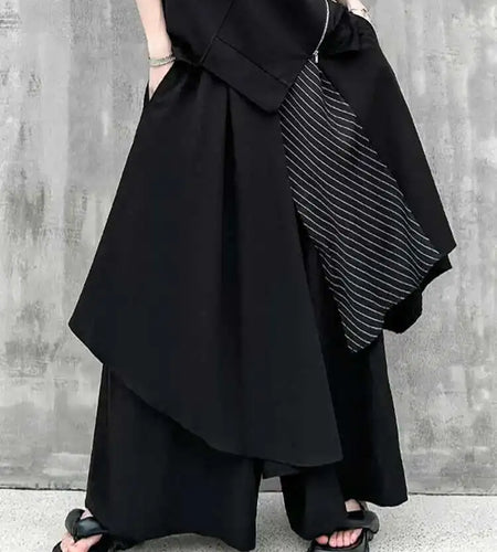 High Elastic Waist Black Striped Irregular Wide Leg Pants New Loose Fit Trousers Women Fashion Spring Autumn 2025 1DF7892