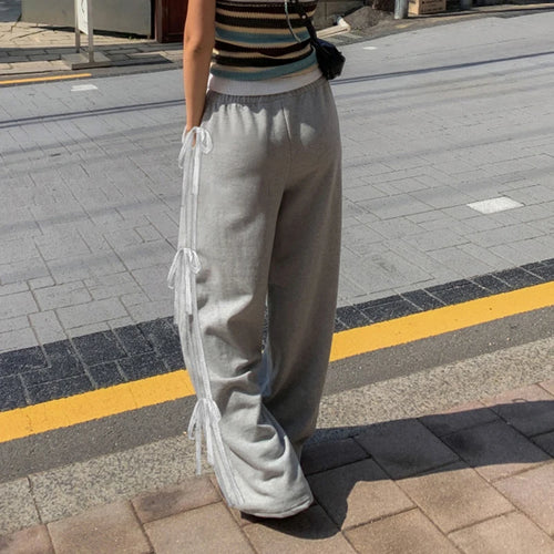 Load image into Gallery viewer, Casual Korean Fashion Autumn Sweatpants Women Lace Spliced Tie-Up Bow Straight Sweet Trousers Pants Prepyy Style New
