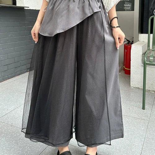 Load image into Gallery viewer, High Elastic Waist Gray Mesh Irregular Spliced Wide Leg Pants New Trousers Women Fashion Tide Spring Autumn 2025  1DJ1393
