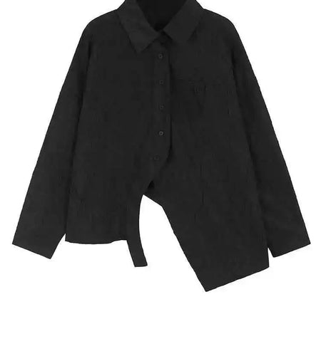 Women White Printed Irregular Big Size Pleated Blouse New Lapel Long Sleeve Shirt Fashion Tide Spring Autumn 2025 1DH8639