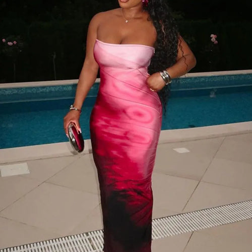 Load image into Gallery viewer, Strapless Print Sexy Midi Dress For Women Fashion Off-shoulder Backless Bodycon Club Party Sexy Long Dress Clubwear
