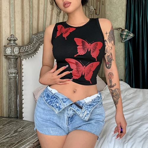 Load image into Gallery viewer, Streetwear Butterfly Printed Summer Tank Top Female Harajuku Gothic 2000s Aesthetic Vest Slim Cropped Tops Cute 2022
