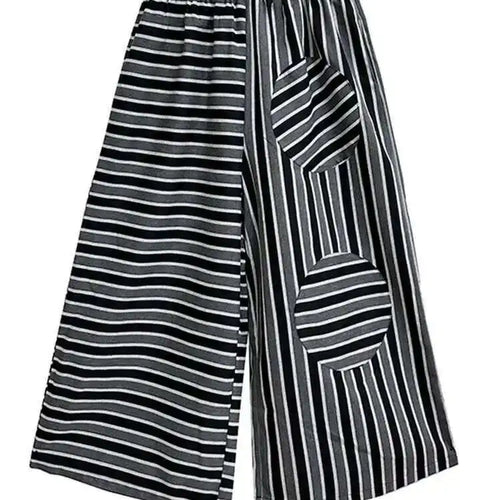 Load image into Gallery viewer, High Elastic Waist Black Striped Spliced Long Wide Leg Pants New Trousers Women Fashion Tide Spring Autumn 2025 1DH7545
