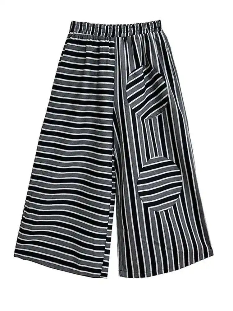 High Elastic Waist Black Striped Spliced Long Wide Leg Pants New Trousers Women Fashion Tide Spring Autumn 2025 1DH7545