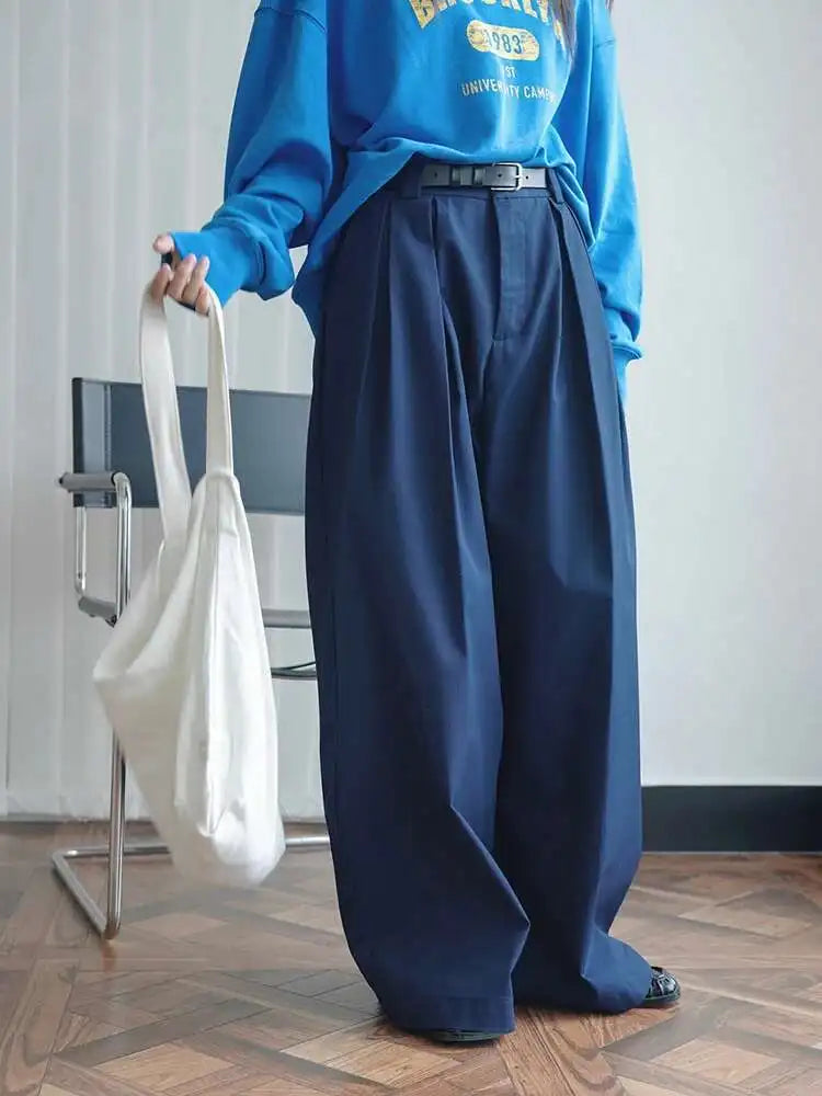 High Waist White Brief Pleated Long Wide Leg Pants New Loose Fit Trousers Women Fashion Tide Spring Autumn 2025  1DH0236
