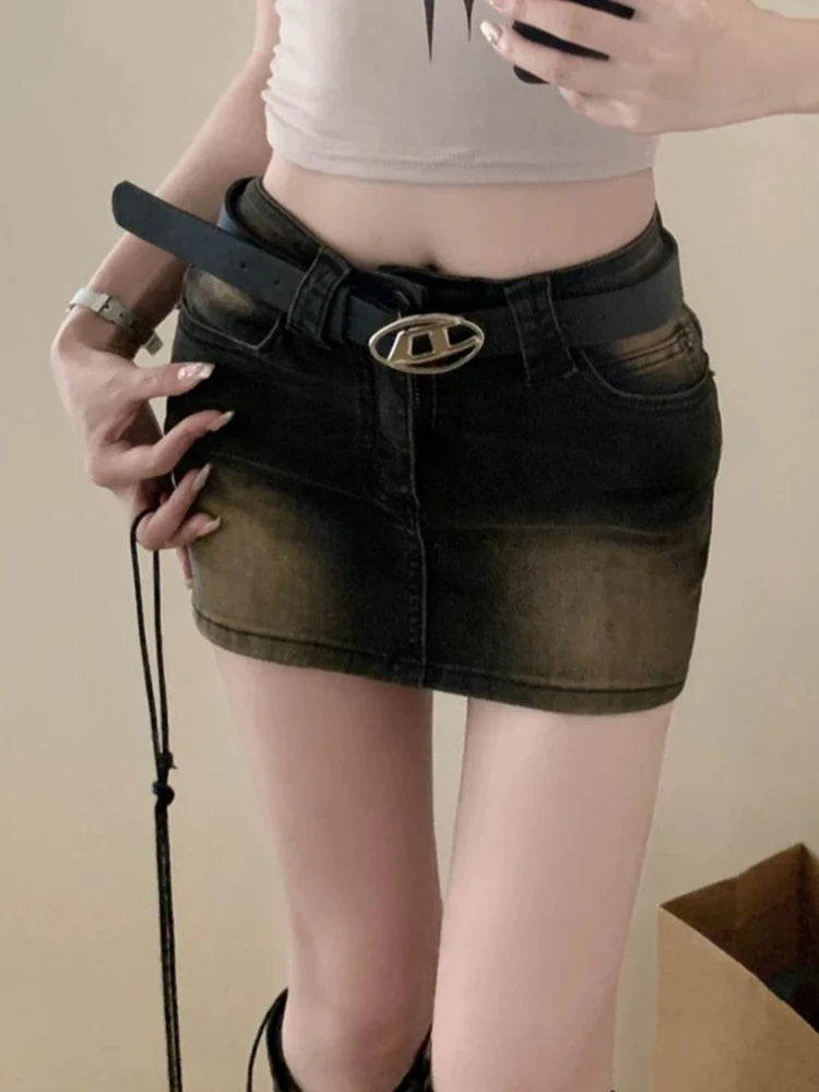 Summer Vintage Washed Sexy Women Mini Skirts Korean Fashion Casual Simple Chicly High Waist Slim XS-XL Female Jean Y2K Skirt