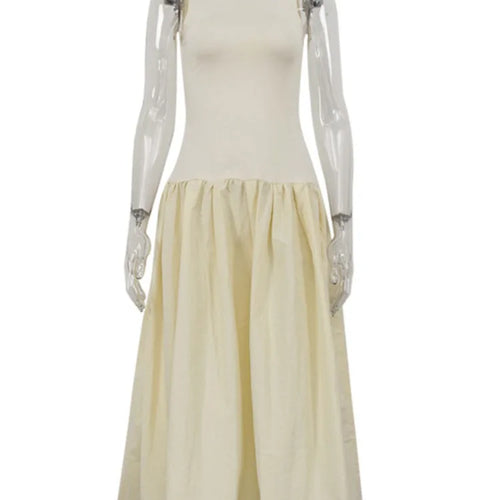 Load image into Gallery viewer, Patchwork Sleeveless Maxi Dress For Women Autumn New Casual Solid O Neck Loose A-line Long Tank Dress Elegant Fashion
