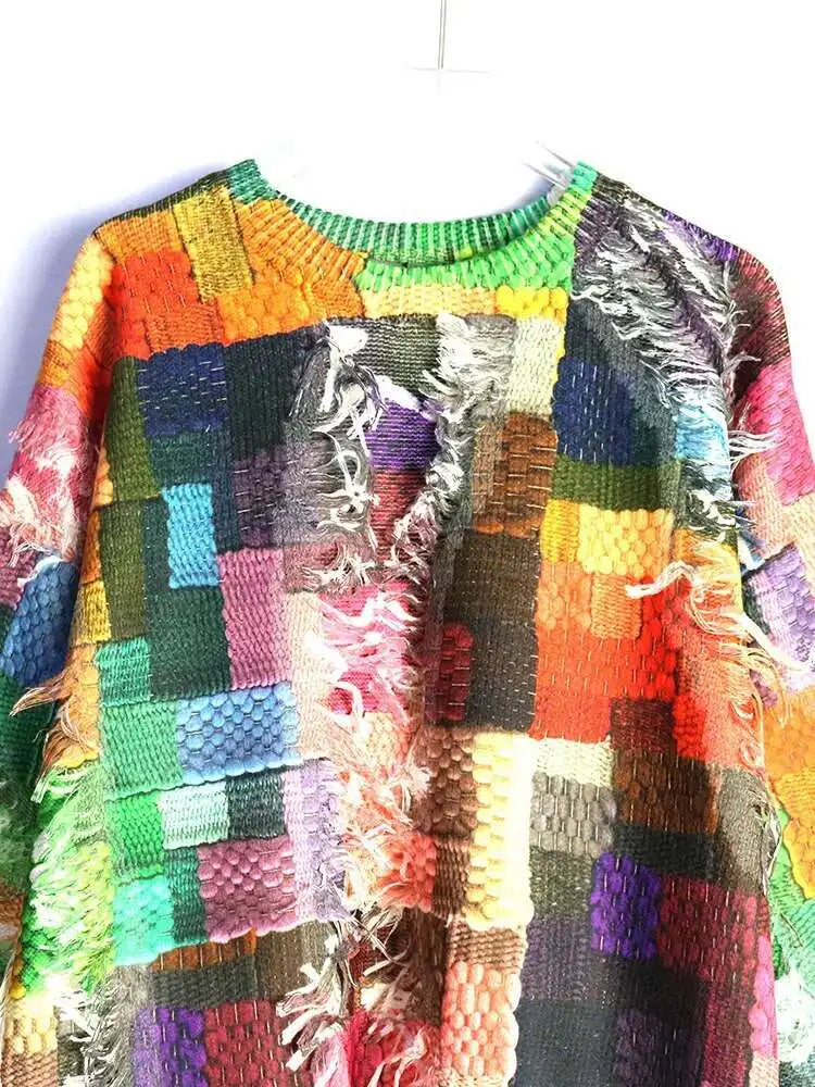 Orange Tassels Big Size Knitting Sweater Round Neck Long Sleeve Women Pullovers New Fashion Spring Autumn 2025 1DH8490