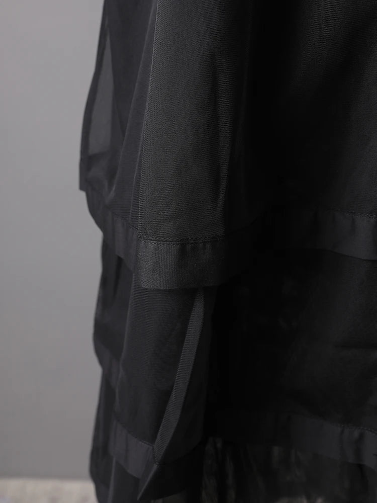 Women Black Layers Mesh Big Size Midi Vest Shirt Dress New Lapel Sleeveless Fashion Tide Spring Summer 2025 1DH9472