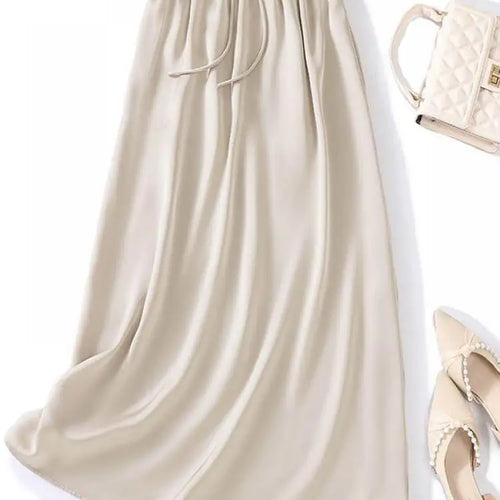 Load image into Gallery viewer, Summer Solid Casual High Waist Long Skirt Women&#39;s Korean Fashion Drawstring Lace-up Holiday Skirts 2024 Simplicity Popular Trend
