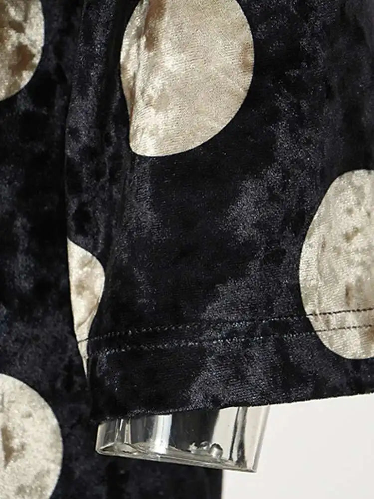 Women Black Dot Velvet Big Size Elegant Dress New Round Neck Long Sleeve Loose Fit Fashion Tide Spring Autumn 2025 1DH2819