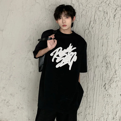 Load image into Gallery viewer, Man&#39;s Short Sleeved T-shirt Summer Letter Embroidery Loose Casual Fashion Trend Crew-neck Niche Design Male Top 9C5570
